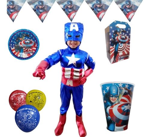 Disfraz Capitán América Niño Paq Fiesta Articulos 10 Niños