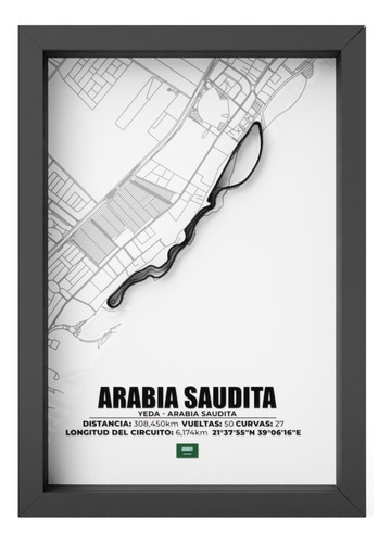 Cuadro F1 Arabia Pista Con Altura Y Profundidad 31x22,5cm Blanco Negro