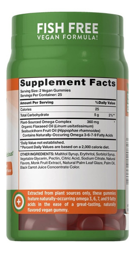 Gomitas de Omega 3 6 7 9 Vegano 360 Mg 50 Sabor Durazno Nature's Truth