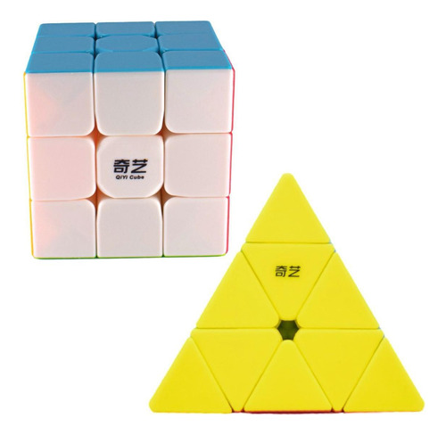 Kit profesional de cubos mágicos Qiyi de 3 x 3 y pirámide sin adhesivo