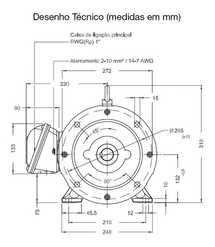 Motor Elétrico Trifásico Weg Ie3 15cv 220/380/440v 4 Polos