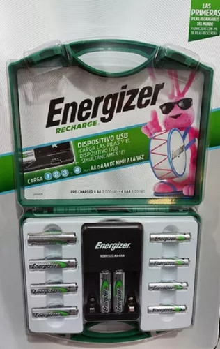 Cargador Energizer + 6 Bat Aa +2 Aaa + Adaptadores C Y D (Reacondicionado)