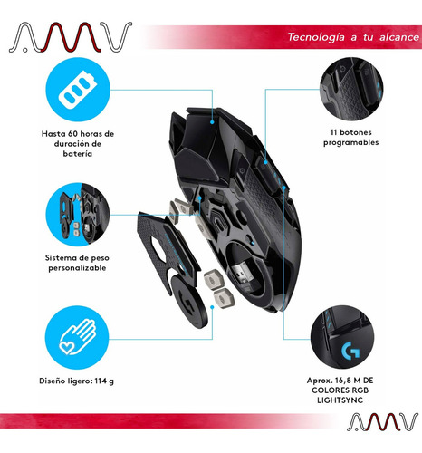 Mouse gamer de juego inalámbrico recargable Logitech G Series Lightspeed G502 negro