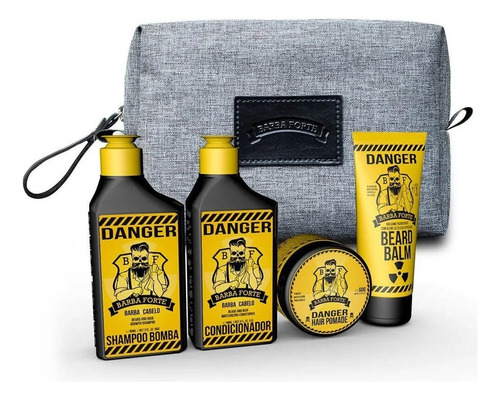 Kit Viagem Danger Barba Forte 4 Produtos + Necessaire