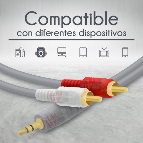 Imagen 6 de 10 de Cable Auxiliar De Audio 3.5 M A 2 Rca 3 Metros Estereo Aux