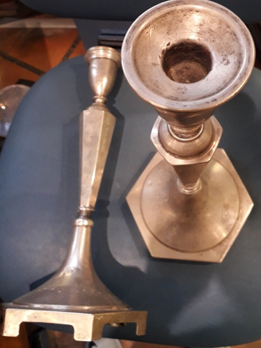 Antiguo Par Candelabro Art Deco Plata Judia Polonia Cuño 3