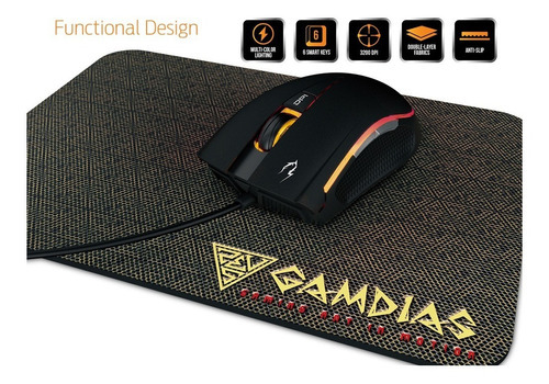 Kit Gamer Gamdias Mouse Zeus E2 Led Mousepad Nyx E1 Color Negro