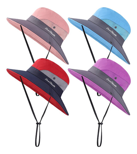 Cooraby 4 Pack Uv Mujer Verano Sombrero Para El Sol Coleta A