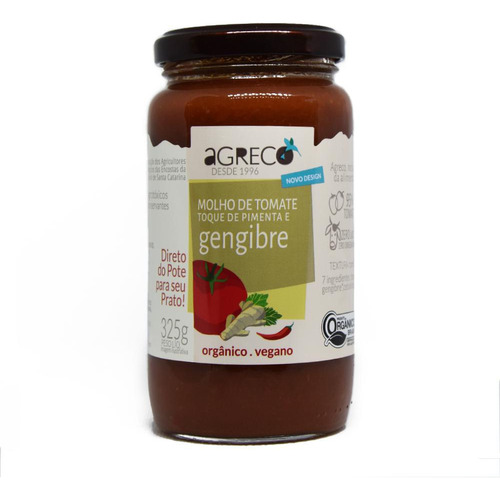 Molho De Tomate Temp Pimenta/gengibre Orgânico E Vegano 325g