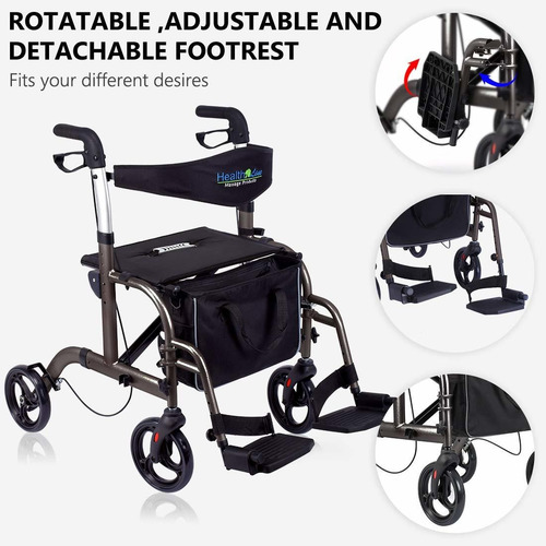 Health Line - Silla De Transporte Con Ruedas 2 En 1 Con...