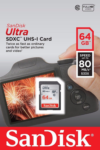 Memoria Sandisk Ultra 64gb Sdxc Clase10 Uhs-l U1 533x 80mb/s