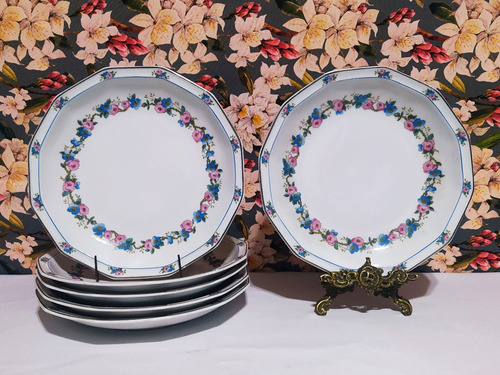 Juego 6 Platos Playos Porcelana Limoges Estilo Art Deco 24 