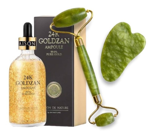 Suero 24k Colageno Goldzan + Rodillo De Jade + Gua Sha