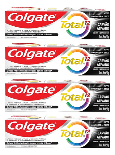 Creme Dental Colgate Total 12 Carvao Ativado 4 X 90g (360g)