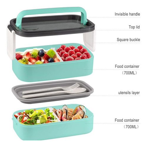 Topper Contenedor De Alimentos Cubiertos Lonchera 2 Niveles