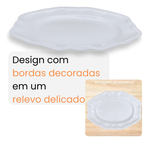 Conjunto 8 Travessas 36cm Retangular Borda Delicada Plástica