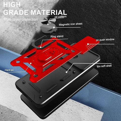 Funda Anillo Cubre Cámara + Templado Para Moto G05 / E15 Rojo Reforzada Anillo V3