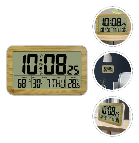Reloj Despertador De Pared Digital Con Madera Granulada, Mut
