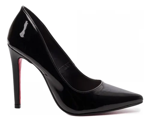 Scarpin Social Sapato Salto 12cm Verniz Luxo Bico Fino Preto