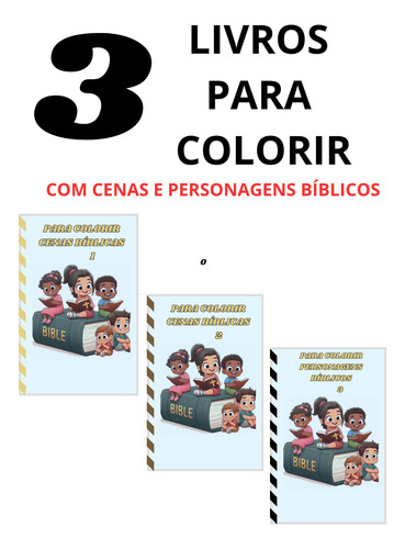 Livro Infantil Para Colorir Cenas Bíblicas Kit Com 3 Unidades De 10 Páginas