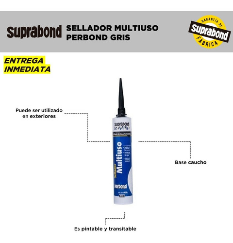 Imagen 3 de 4 de Sellador Multiuso Perbond En Cartucho De 400ml Gris