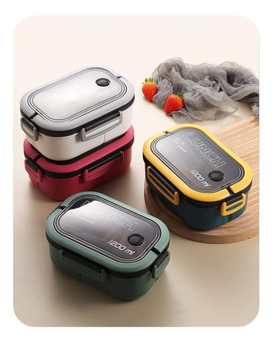 Wu Fiambrera De Doble Capa Con Compartimentos Lonchera Bento