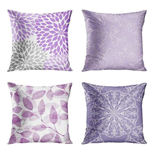 Juego De 4 Fundas De Cojín Decorativas Gris Y Lavanda ...