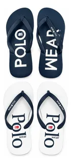 Kit 2 Chinelos Estampados Polo Wear Branco Marinho