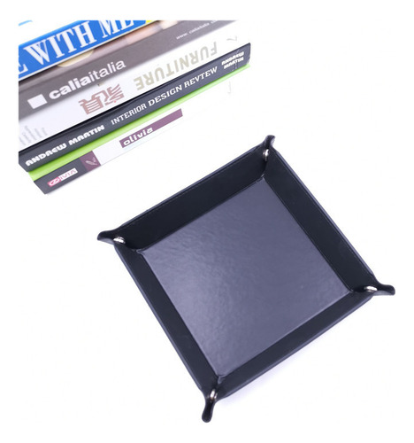 Charola De Cuero Azul Oscuro 18x18cm Para Dados Y Objetos