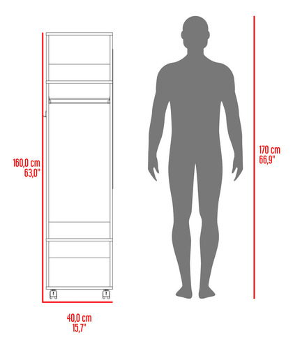 Closet Con Espejo Y 4 Ruedas Fm-025b - Blanco
