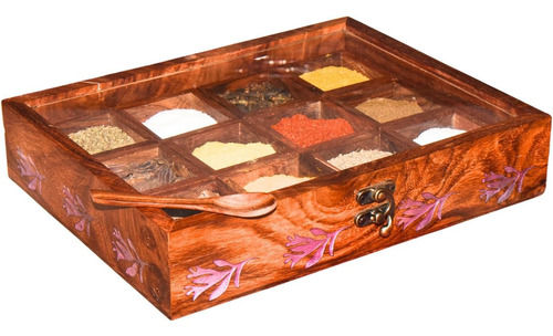 Caja De Especias De Madera Para Cocina Con Cuchara 12 Comp