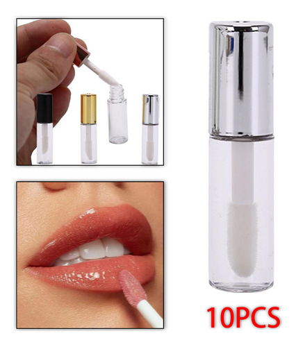 10 Unidades De Frascos De Brilho Labial Recarregáveis Prata
