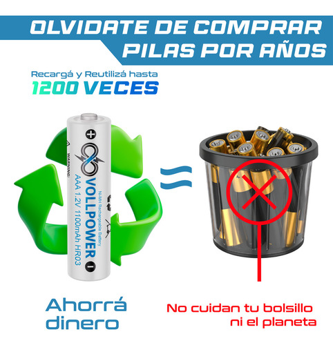 4 Pilas Aaa Triple A Recargables Vollpower 1100mah En Cajita