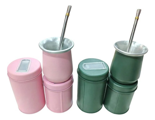 Set Matero Completo Con Yerbero, Azucarera, Mate Y Bombilla Rosa