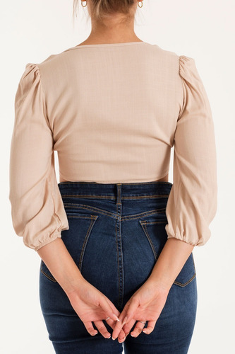 Imagen 3 de 6 de Top Blusa Corta Mujer Escote V Con Nudos Moños Manga Larga