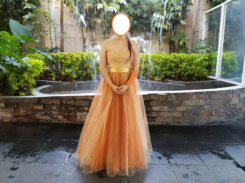 Vestido De Fiesta Dorado Y Anaranjado Tul