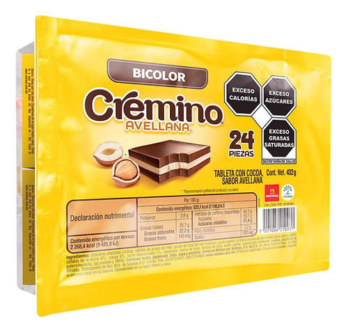Cremino Avellana Bicolor Chocolate Sabor Avellana 24pz 432g