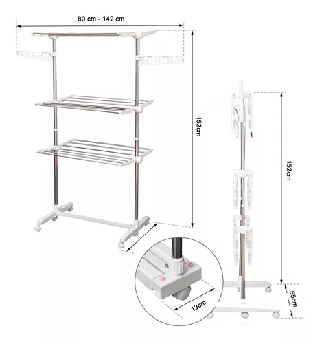 TENDEDERO vertical Percheros De Pie CON RUEDAS TIPO TORRE ,Estante de  secado de ropa , colgador de ropa con varillas plegables, almacenamiento  compacto, soporte grande, stante de secado de ropa de 3 niveles