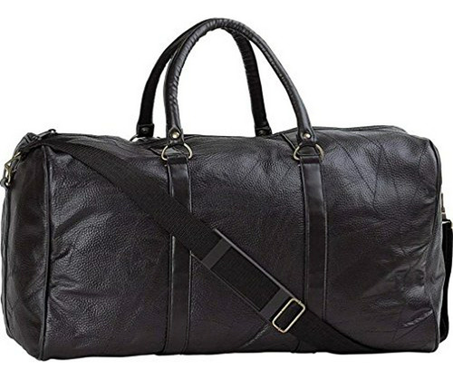 Bolso De Viaje De Cuero Genuino  Negro 21  Con Textura De G