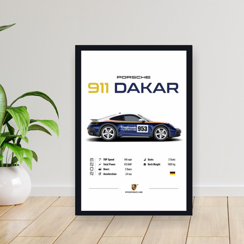 Cuadro 30x40 Minimalista Auto Porsche 911 Dakar