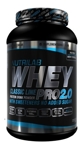 Suplemento en classic line Nutrilab Whey Pro 2.0 proteína sabor chocolate en pote de 1kg