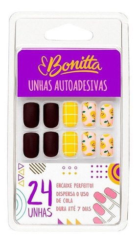 Kit Unhas Postiças Autoadesivas C/ 24 Unidades Linha Bonitta