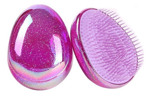 Cepillo Peine Huevo Anti Tirones Suave Masajeador Glitter Color Rosa