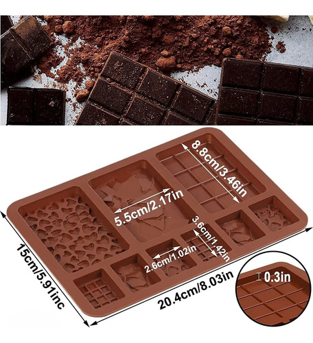 Molde Silicon Barras Tabletas 3 Chocolates - Jabón Artesanal Color Café