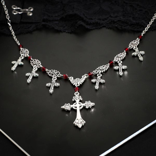 Collar Punk De La Cruz Maya Eagle En Aleación Con Zirconia Color Plateado