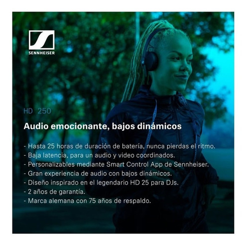Imagen 2 de 8 de Audífonos Sennheiser Hd 250 On Ear Bluetooth Negro