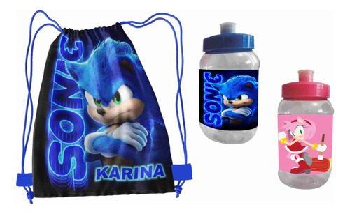 20 Morralitos Y 20 Vasos Personalizados Sonic Recuerdos