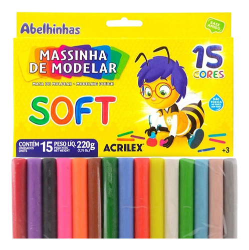 Massinha De Modelar Soft Abelhinhas 220g Com 15 Cores Cor Multicor