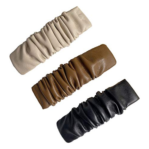 3 Piezas Diseño Plisado Pu-leather Clips De Pelo H928f