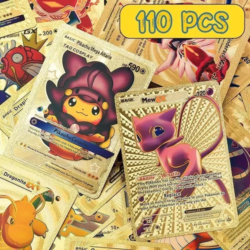 110 Peças De Cartas Pokémon Douradas Cartões Dourados Em Fol